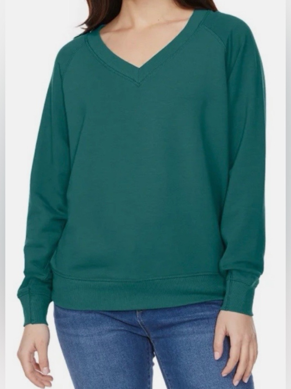 Buffalo David Bitton Women's Super Soft Fleece V-Neck Pullover Sweatshirt, Teal